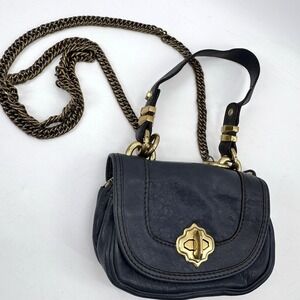 OrYANY Leather Bag Navy Brass Chain Moto Mob Wife Quiet Luxe Mini Saddle Satchel
